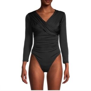 BCBGMAXAZRIA Ruched Black Bodysuit Size L